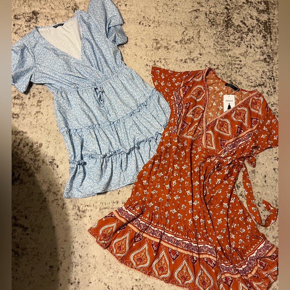Two dress Ladies Large empire waist flutter sleeve bundle